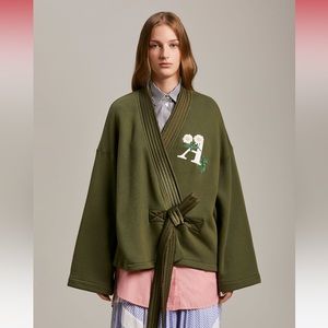 Palm Angels Daisy Logo Fleece Military Green Kimono Jacket Size XL NWT